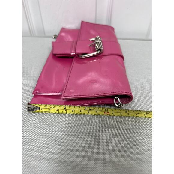 Kenneth Cole Reaction Hot Pink Handbag with Rhinestone Buckle Chain Strap - Picture 10 of 10